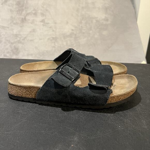 Betula Birkenstock Arizona Mens 7 Narrow Black Suede Leather Strap Sandals main image 4